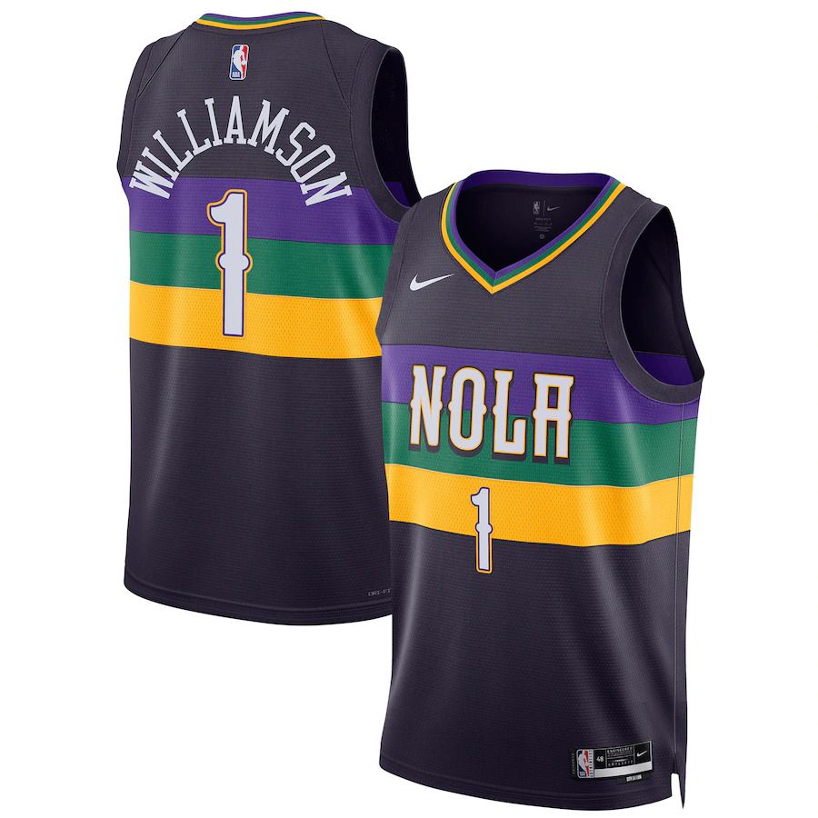 Men New Orleans Pelicans 1 Zion Williamson Nike Purple City Edition 2022-23 Swingman NBA Jersey